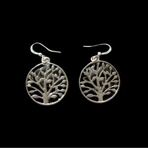Bohemian Tree of Life Silver Earrings NWOT